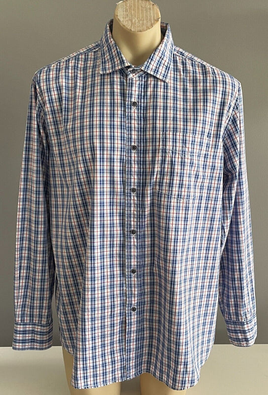 Mens JC LANYON Shirt Blue Red White Check Traditional Fit Long Sleeve Size XL