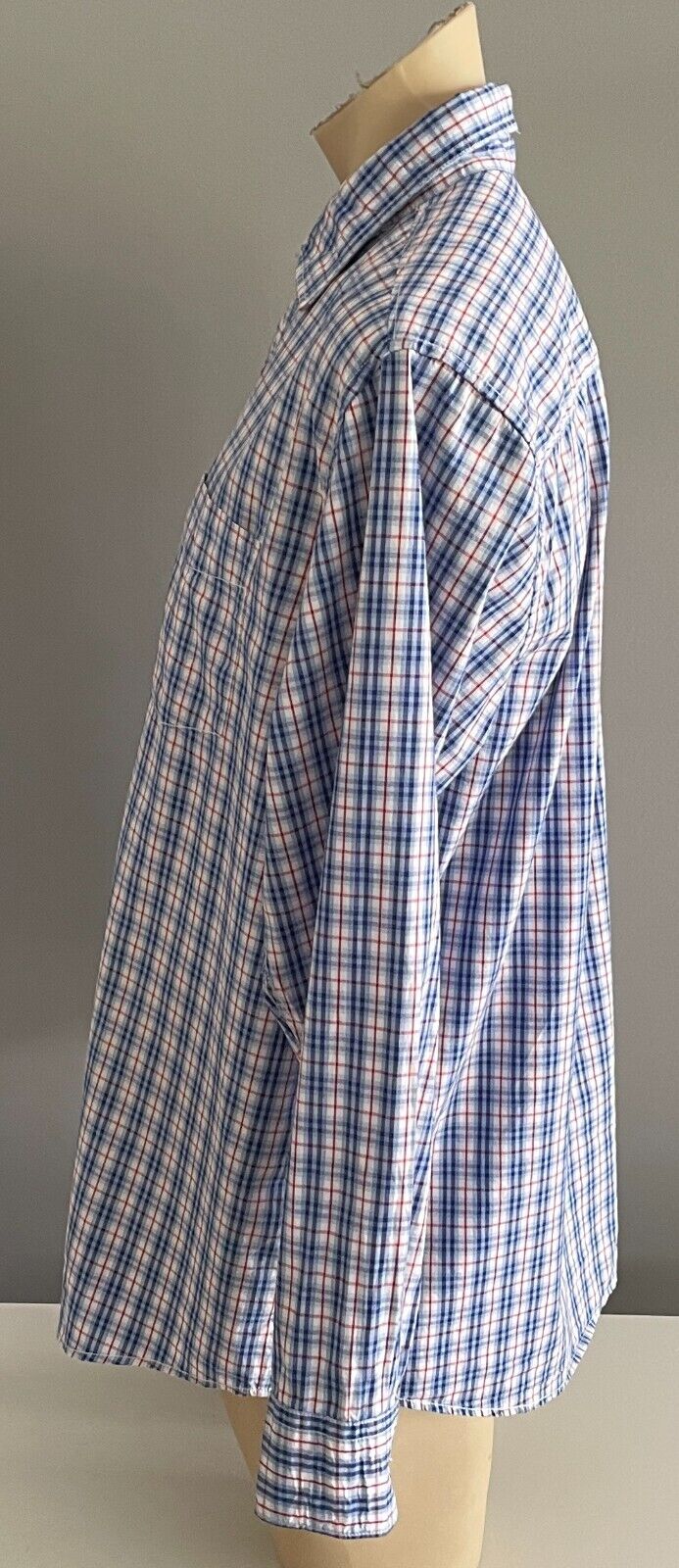 Mens JC LANYON Shirt Blue Red White Check Traditional Fit Long Sleeve Size XL