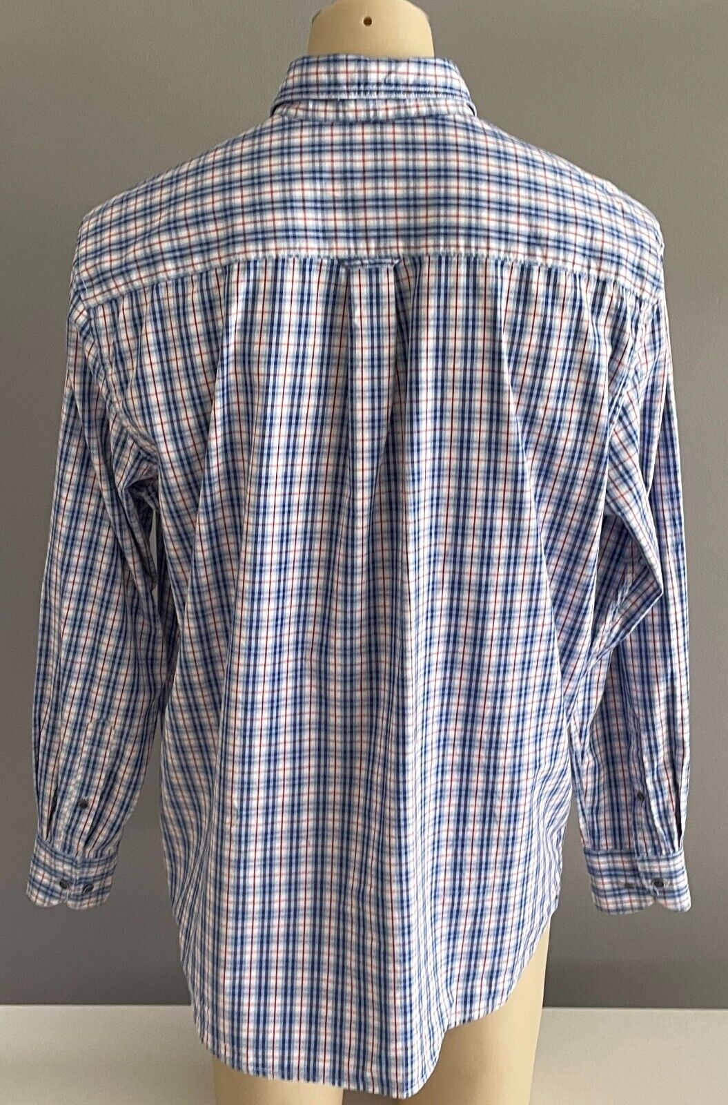 Mens JC LANYON Shirt Blue Red White Check Traditional Fit Long Sleeve Size XL