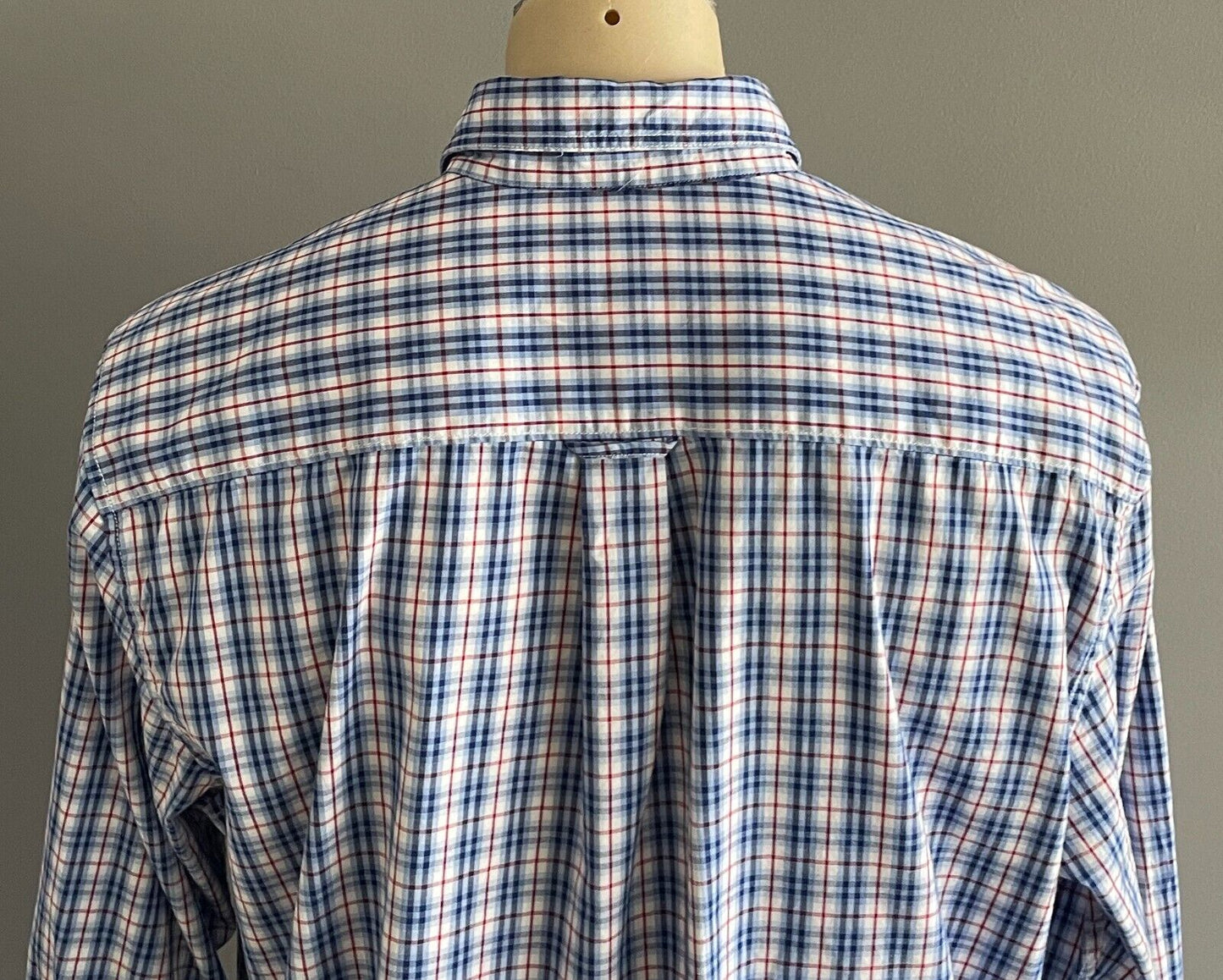 Mens JC LANYON Shirt Blue Red White Check Traditional Fit Long Sleeve Size XL