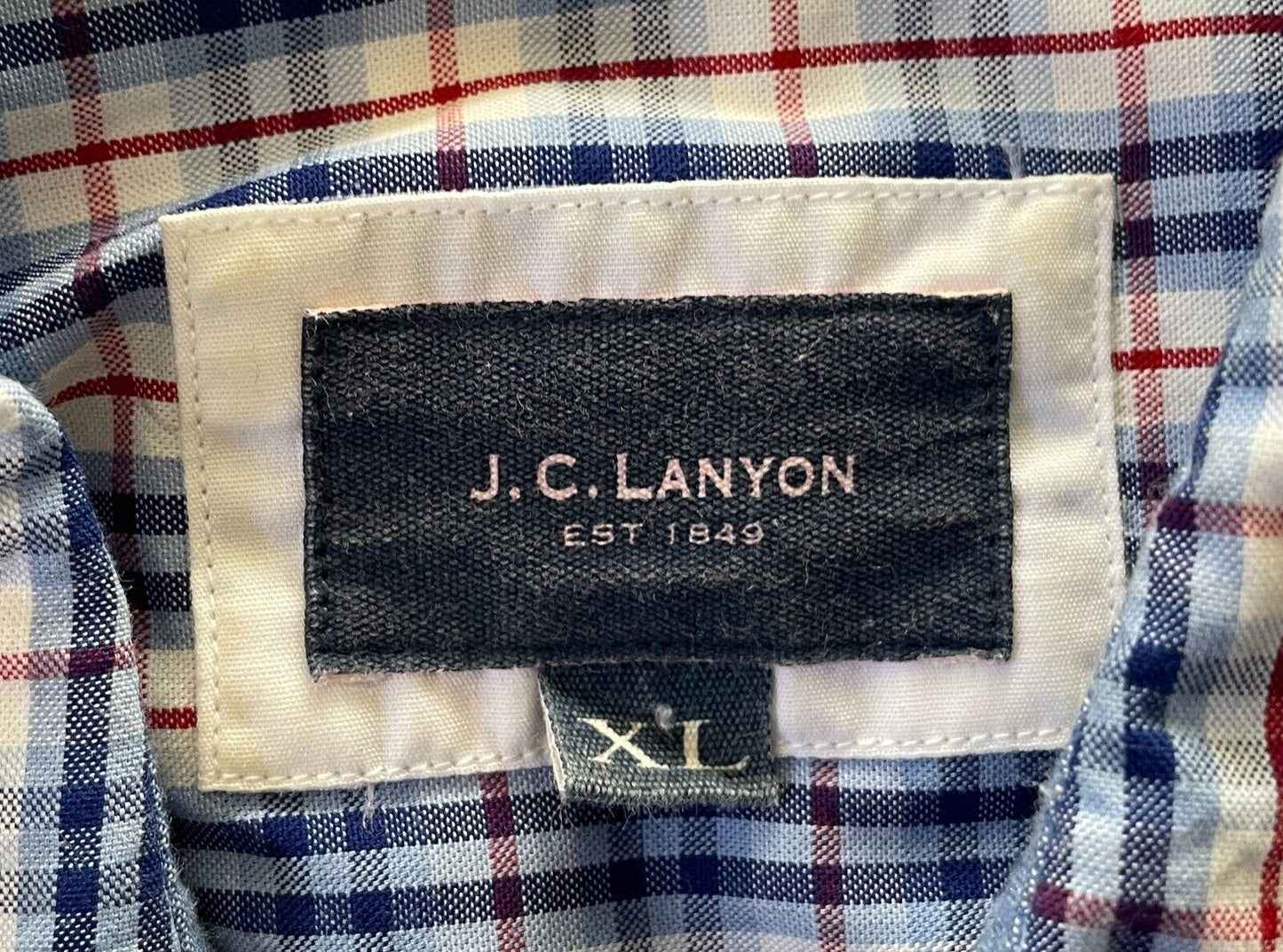 Mens JC LANYON Shirt Blue Red White Check Traditional Fit Long Sleeve Size XL