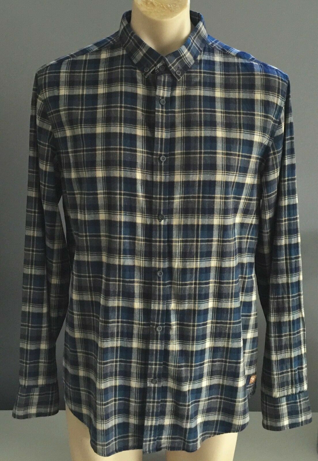 Mens INDUSTRIE Shirt Long Sleeve Blue Green & Beige Plaid Check Size XL NEW