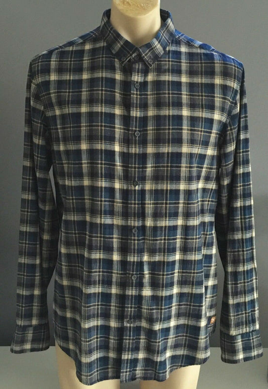 Mens INDUSTRIE Shirt Long Sleeve Blue Green & Beige Plaid Check Size XL NEW