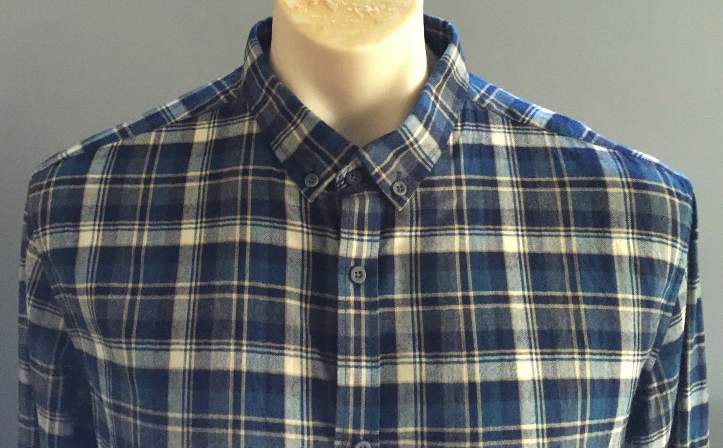 Mens INDUSTRIE Shirt Long Sleeve Blue Green & Beige Plaid Check Size XL NEW