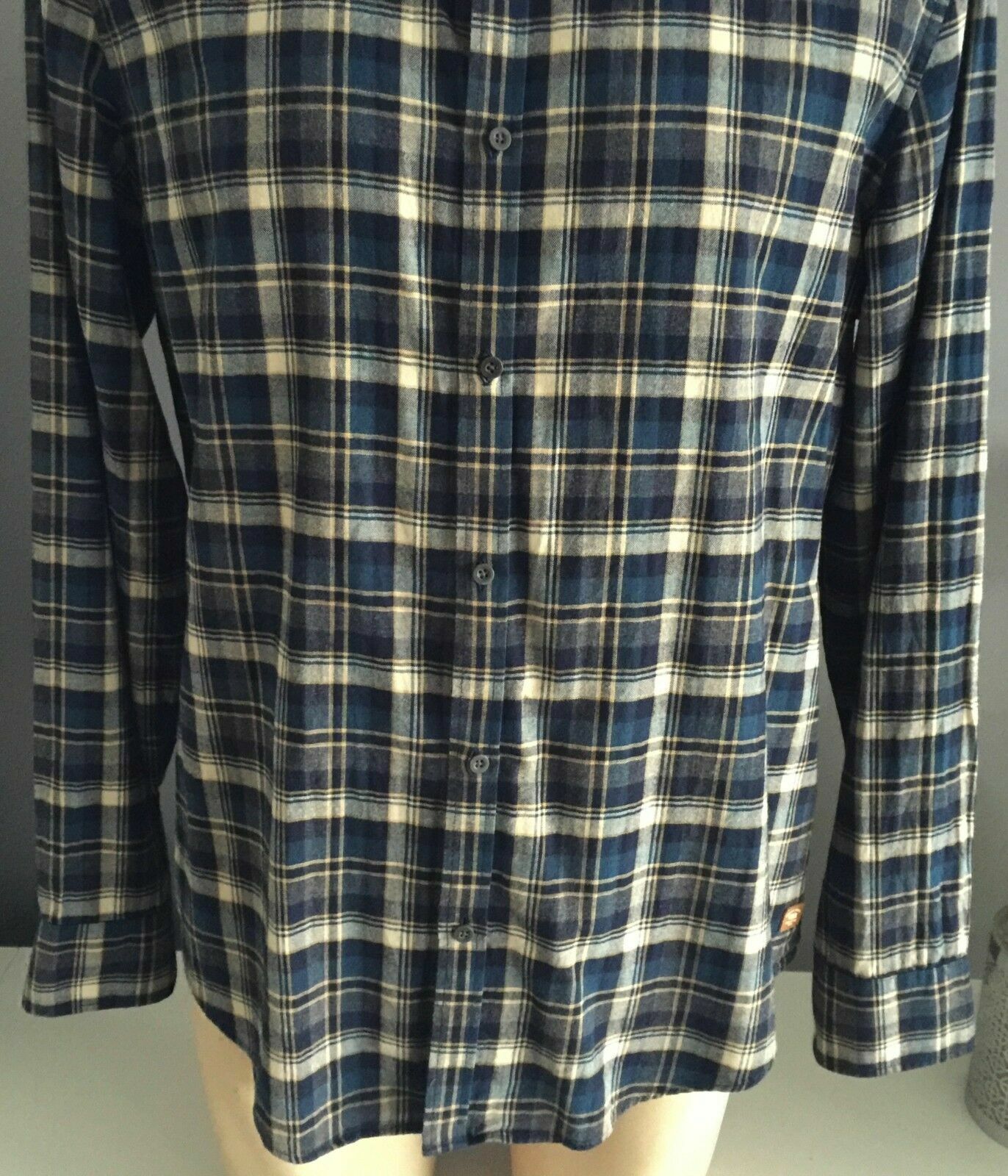 Mens INDUSTRIE Shirt Long Sleeve Blue Green & Beige Plaid Check Size XL NEW