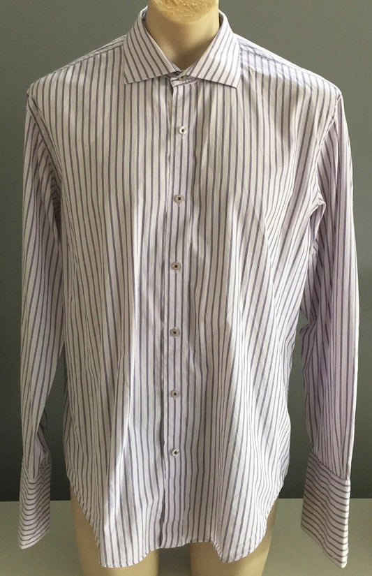 Mens OXFORD Shirt Long Sleeve Purple & White Stripe Cuff Link SleevSmart Mens XL