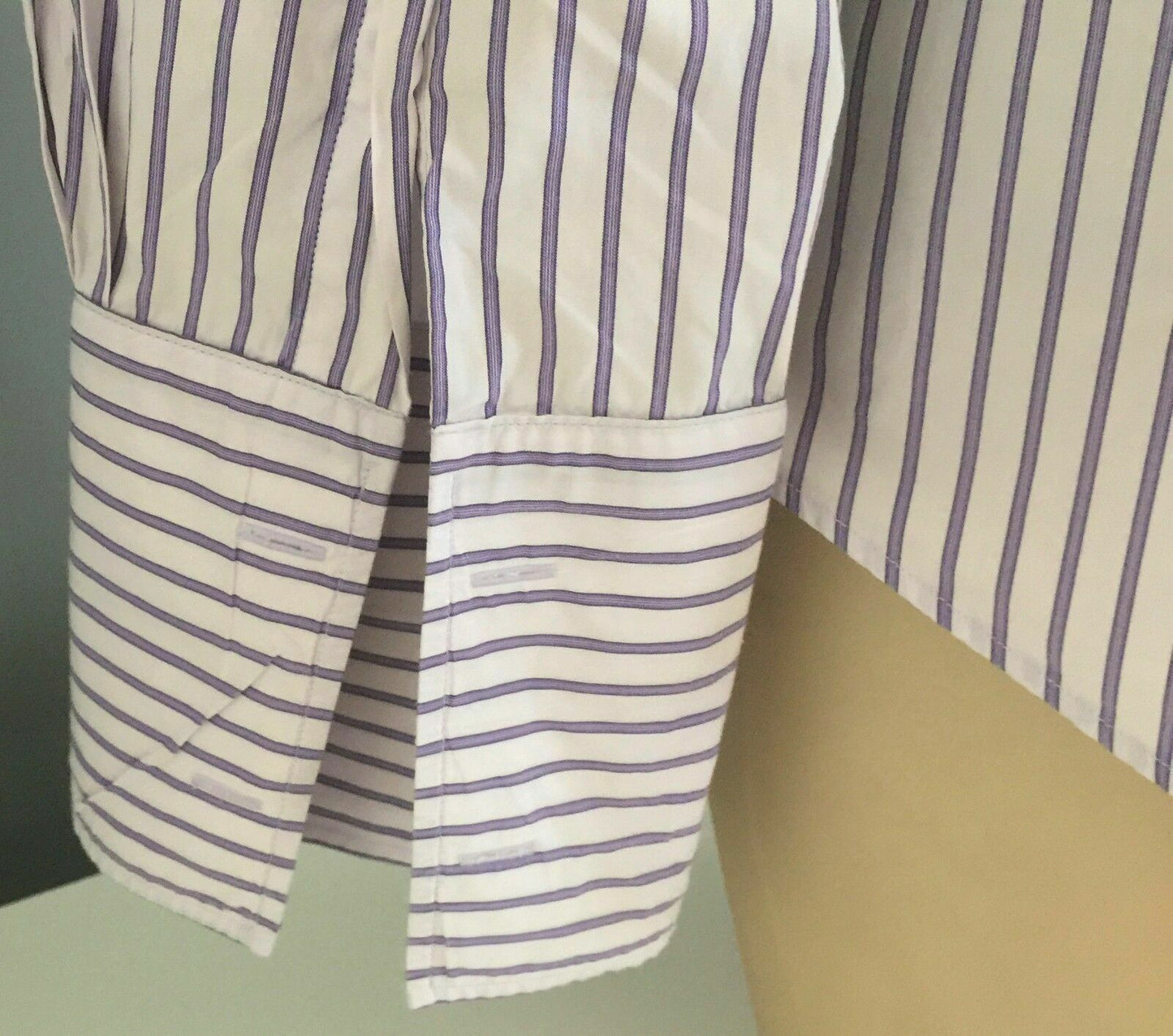 Mens OXFORD Shirt Long Sleeve Purple & White Stripe Cuff Link SleevSmart Mens XL