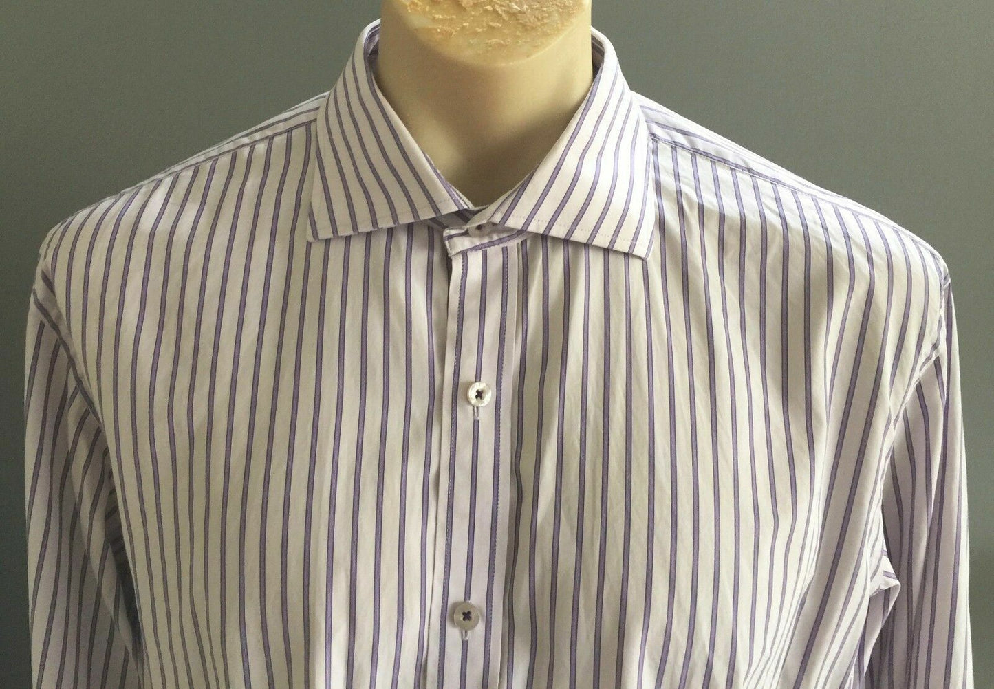 Mens OXFORD Shirt Long Sleeve Purple & White Stripe Cuff Link SleevSmart Mens XL