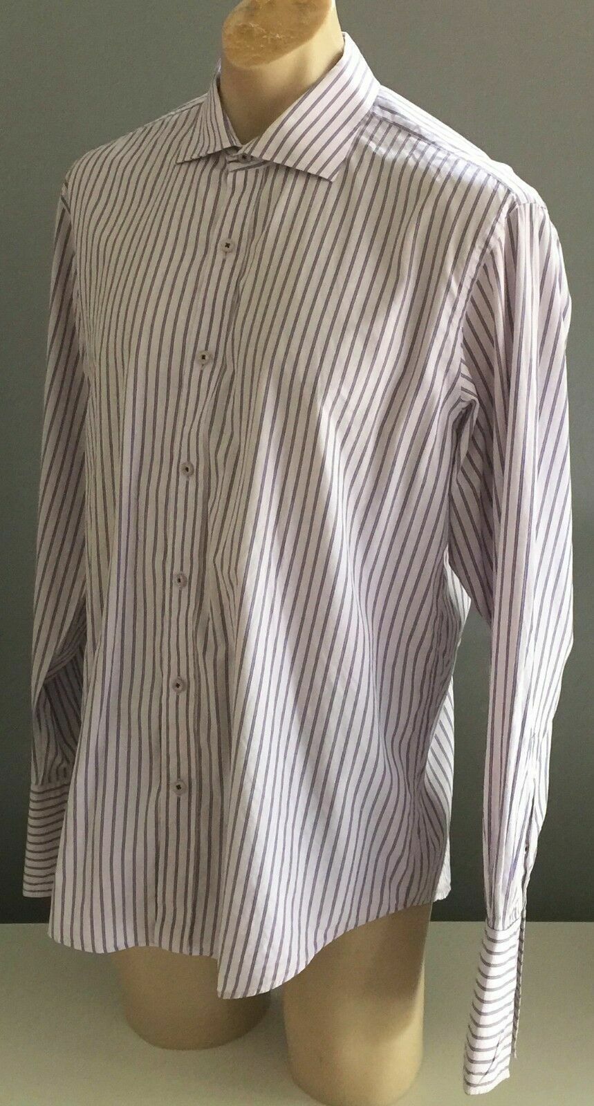 Mens OXFORD Shirt Long Sleeve Purple & White Stripe Cuff Link SleevSmart Mens XL