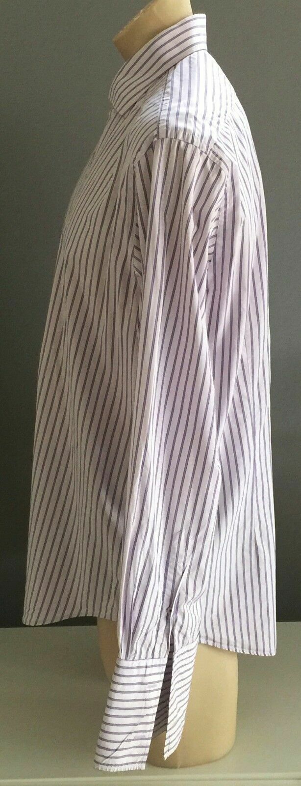 Mens OXFORD Shirt Long Sleeve Purple & White Stripe Cuff Link SleevSmart Mens XL