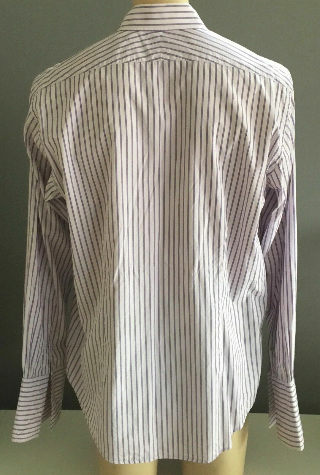 Mens OXFORD Shirt Long Sleeve Purple & White Stripe Cuff Link SleevSmart Mens XL