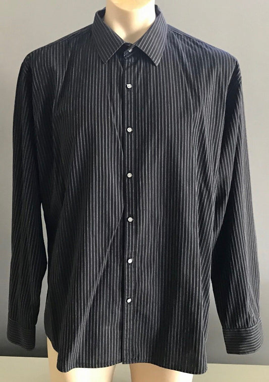 Mens TAROCASH Cotton Shirt Black & White Stripe Long Sleeve Shirt Size XL