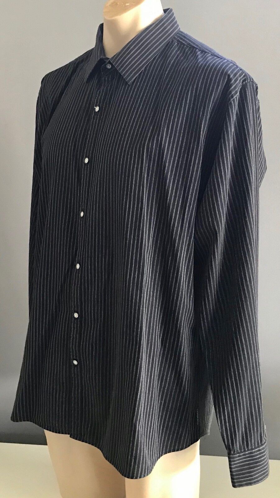 Mens TAROCASH Cotton Shirt Black & White Stripe Long Sleeve Shirt Size XL