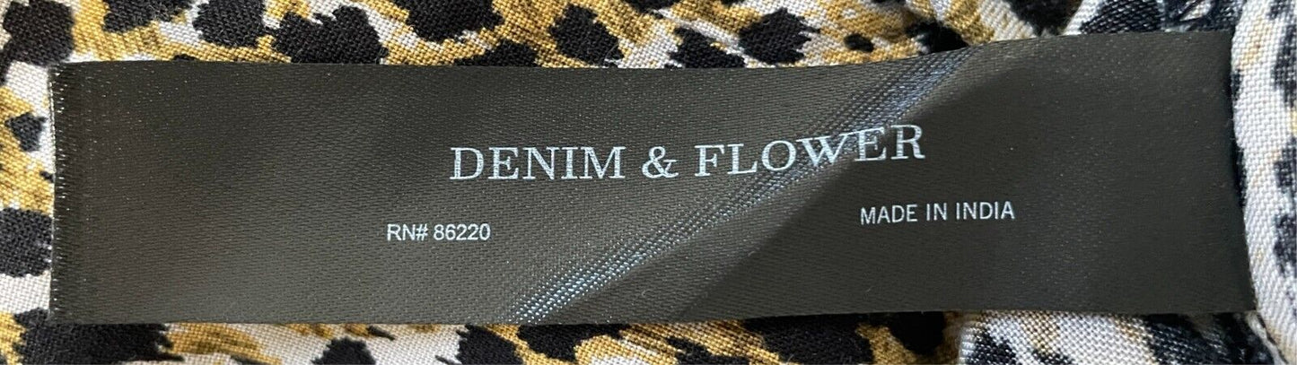 Mens RICKY SINGH Denim & Flowers Cheetah Print Shirt Size XL Button Front