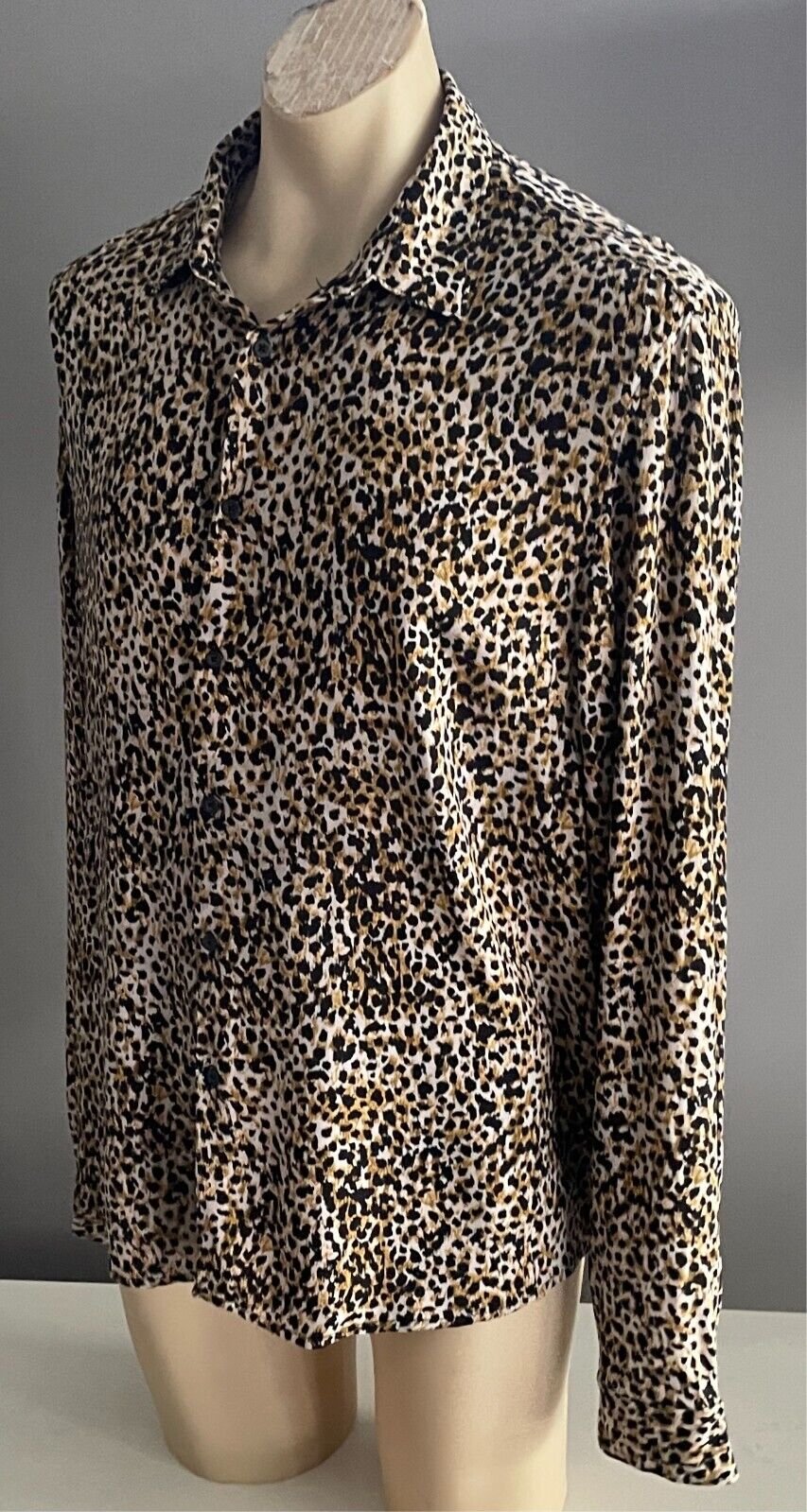 Mens RICKY SINGH Denim & Flowers Cheetah Print Shirt Size XL Button Front