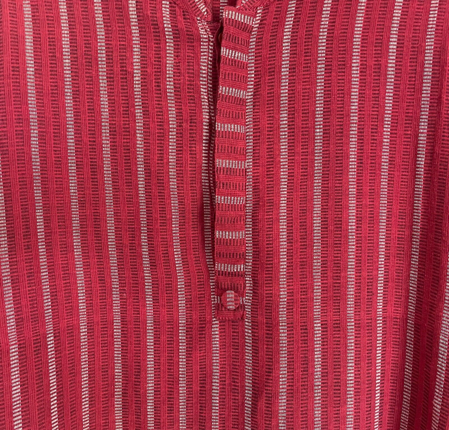 Mens AARONG Panjabi Burgundy White Black Striped Cotton Long Sleeve Size 42 M