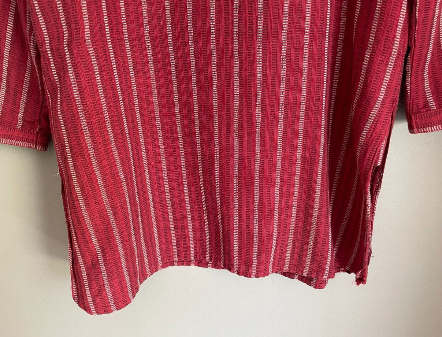 Mens AARONG Panjabi Burgundy White Black Striped Cotton Long Sleeve Size 42 M