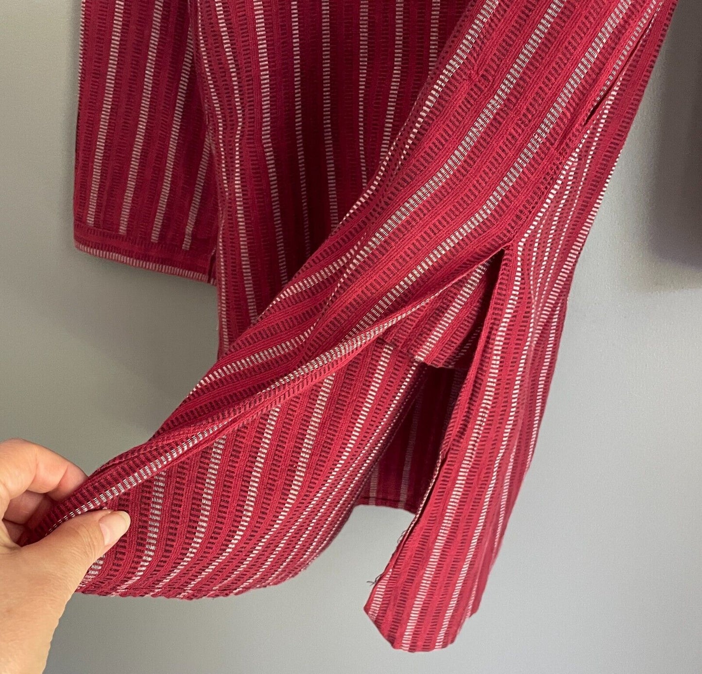 Mens AARONG Panjabi Burgundy White Black Striped Cotton Long Sleeve Size 42 M