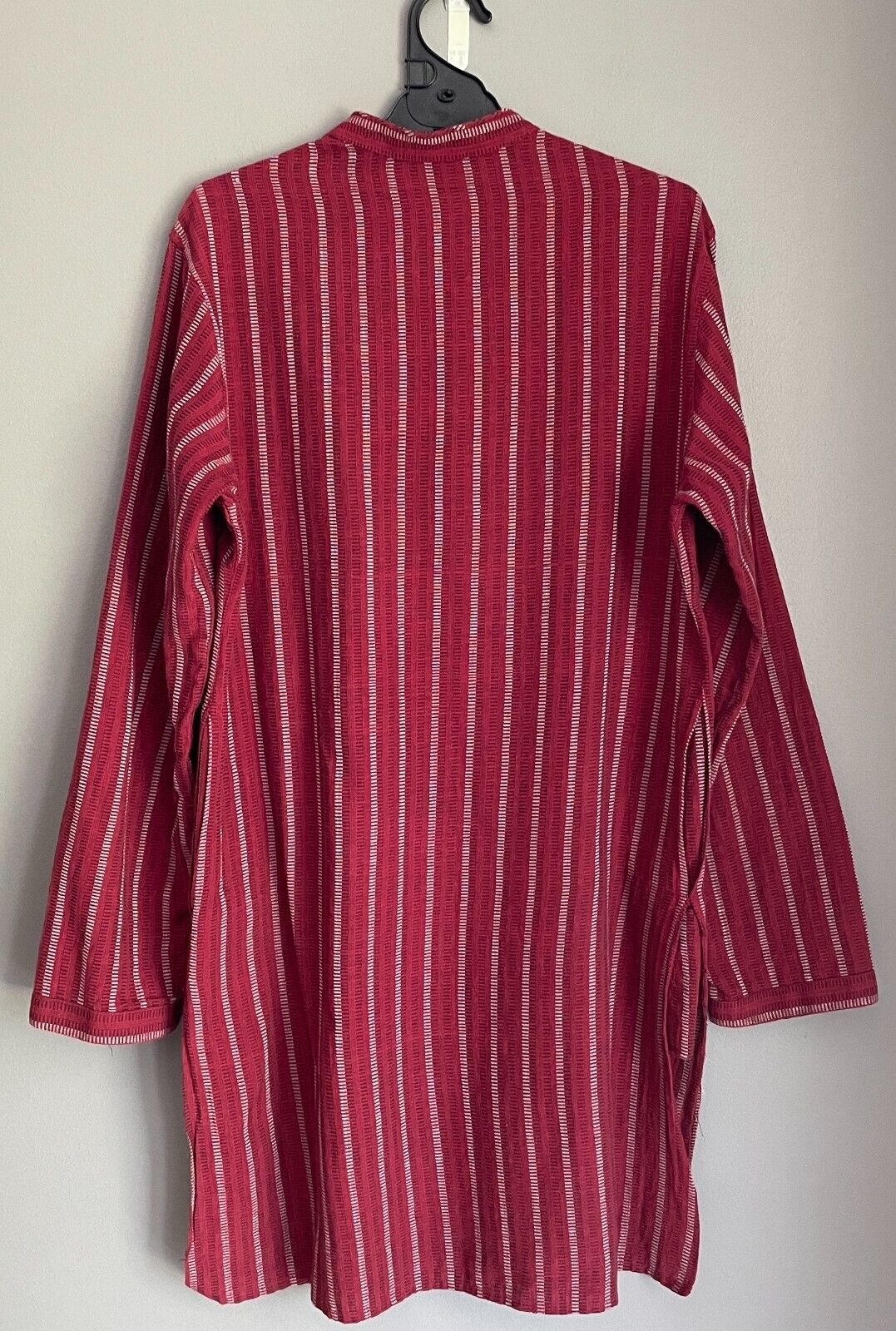 Mens AARONG Panjabi Burgundy White Black Striped Cotton Long Sleeve Size 42 M