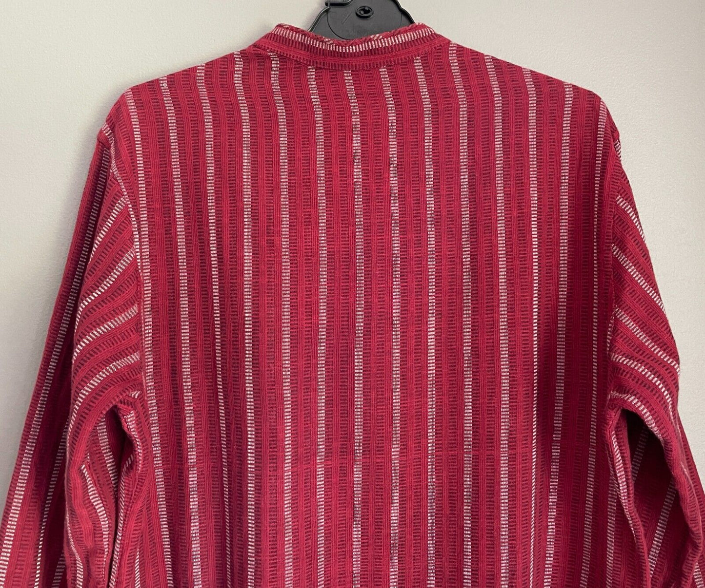 Mens AARONG Panjabi Burgundy White Black Striped Cotton Long Sleeve Size 42 M