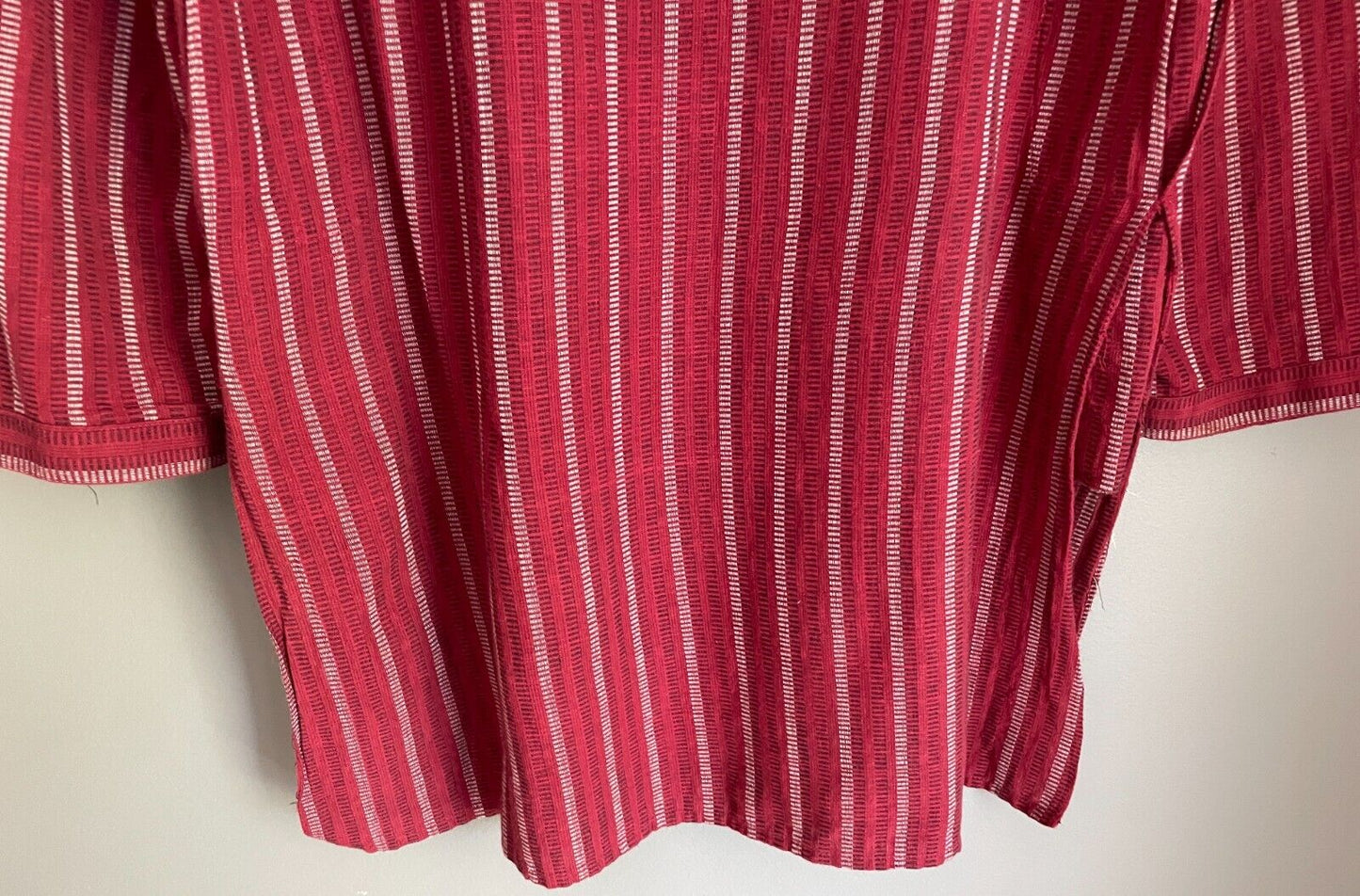 Mens AARONG Panjabi Burgundy White Black Striped Cotton Long Sleeve Size 42 M