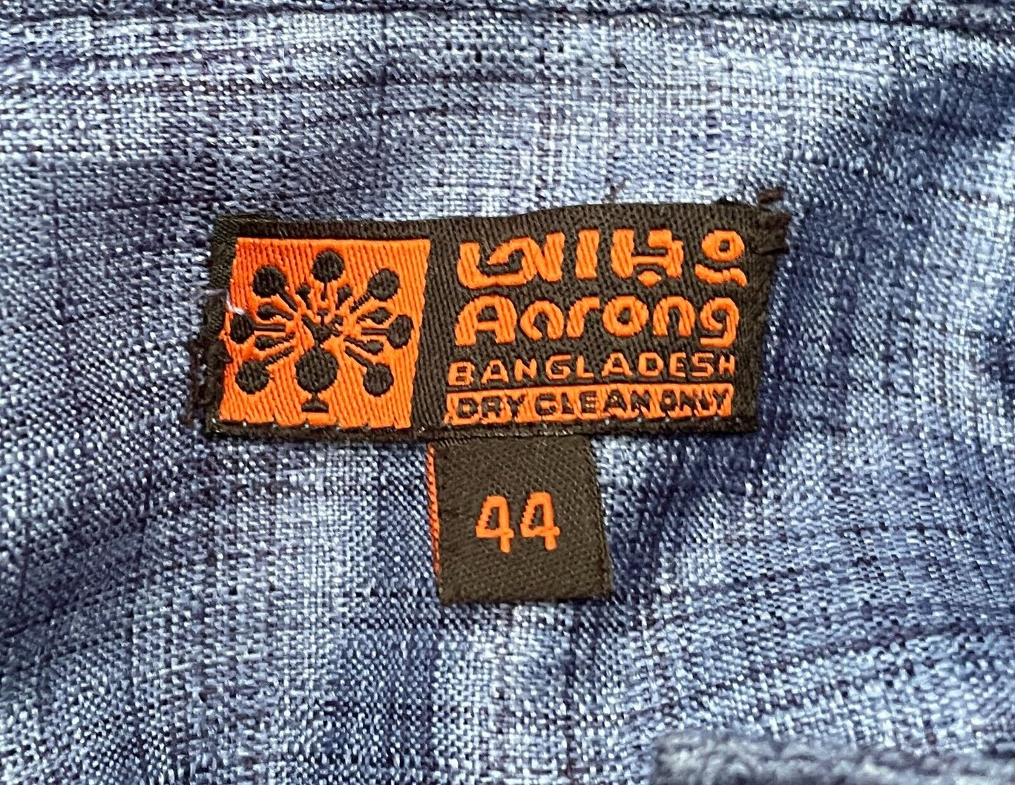 Mens AARONG Panjabi Blue Silk Long Sleeve Button Front Embroidery Beaded Size 44