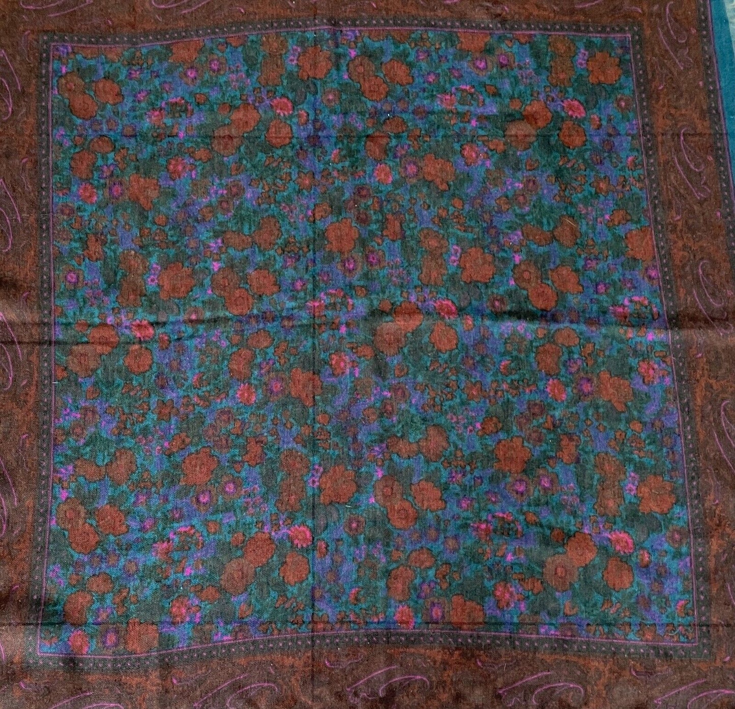6.5cmx78cm Square Neck SCARF Vintage Maroon Teal Green Pink Floral Paisley Wrap