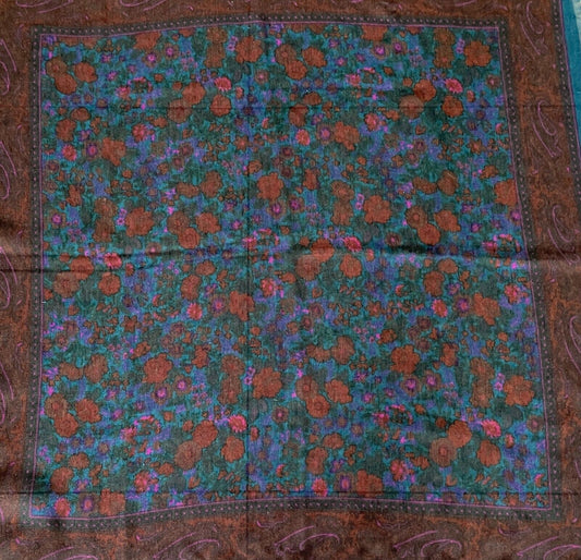 6.5cmx78cm Square Neck SCARF Vintage Maroon Teal Green Pink Floral Paisley Wrap