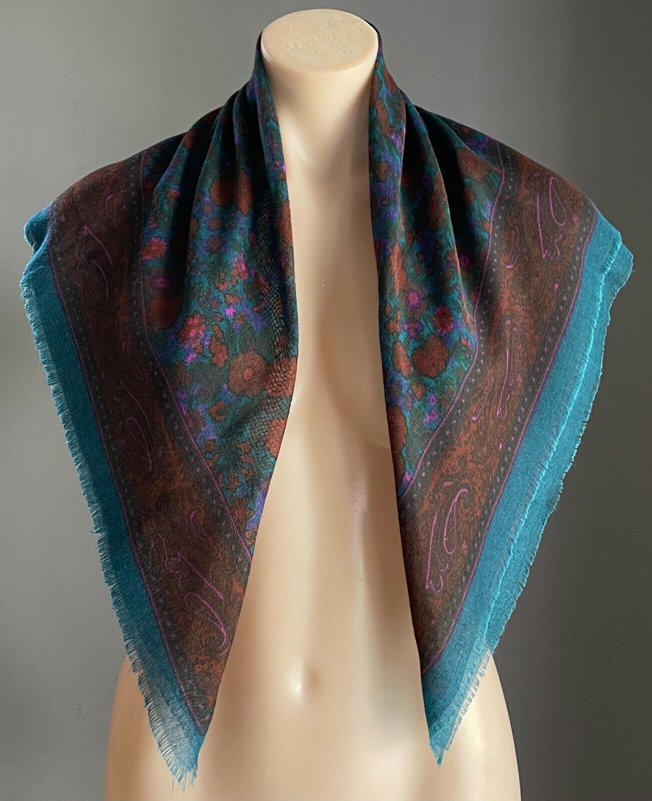 6.5cmx78cm Square Neck SCARF Vintage Maroon Teal Green Pink Floral Paisley Wrap