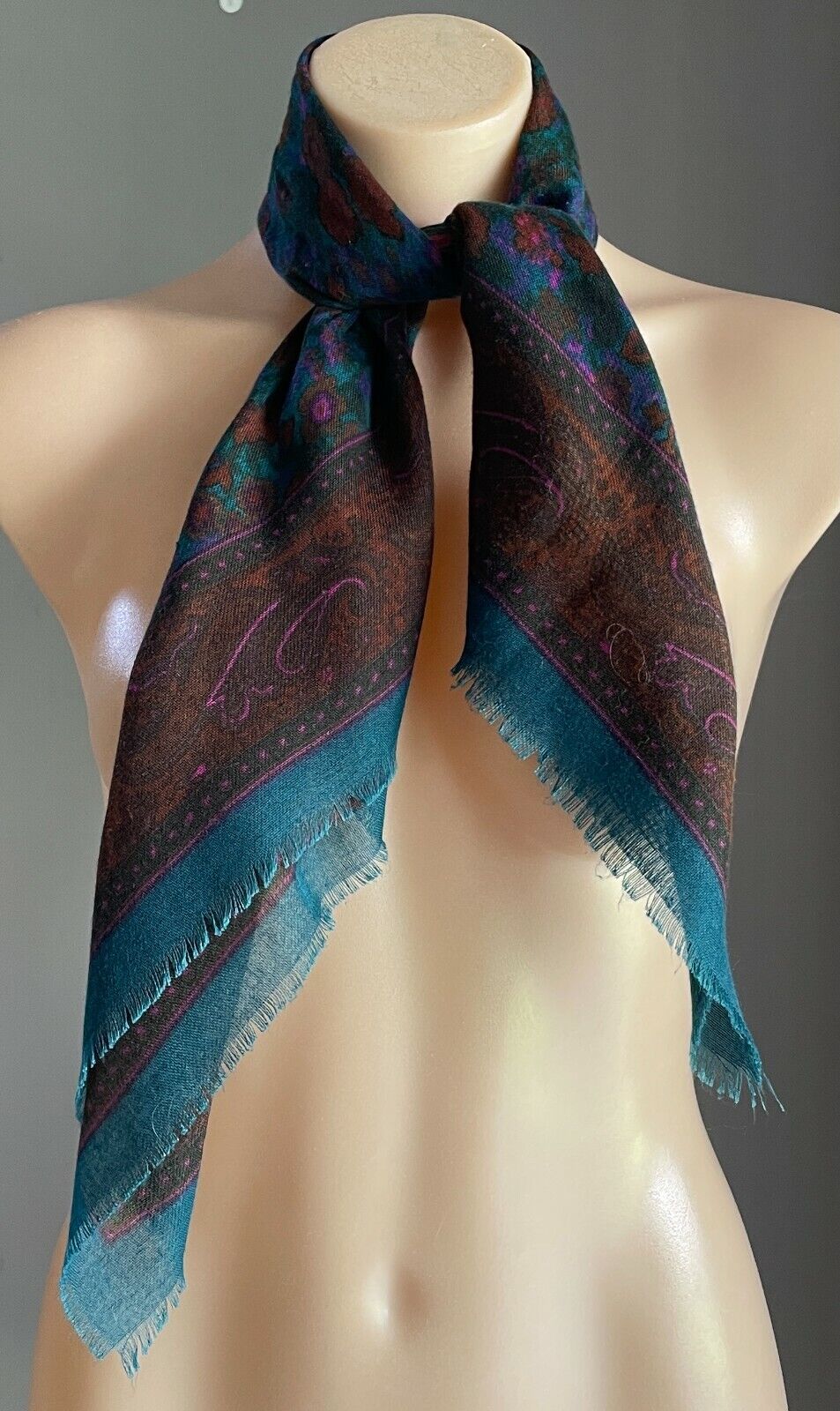 6.5cmx78cm Square Neck SCARF Vintage Maroon Teal Green Pink Floral Paisley Wrap
