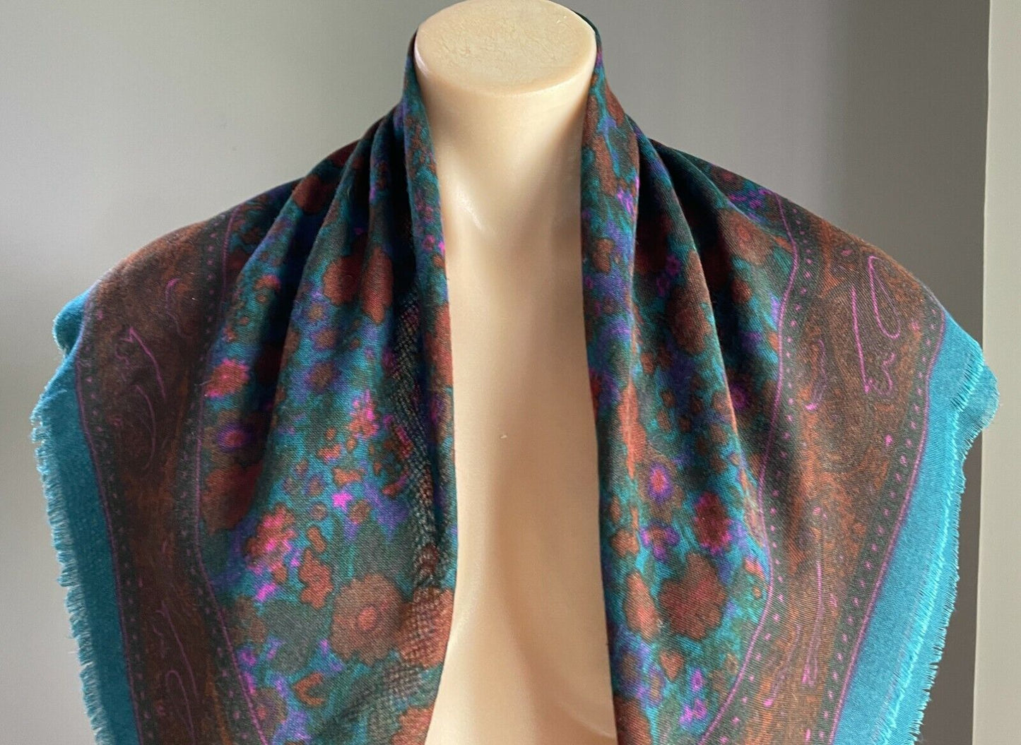 6.5cmx78cm Square Neck SCARF Vintage Maroon Teal Green Pink Floral Paisley Wrap