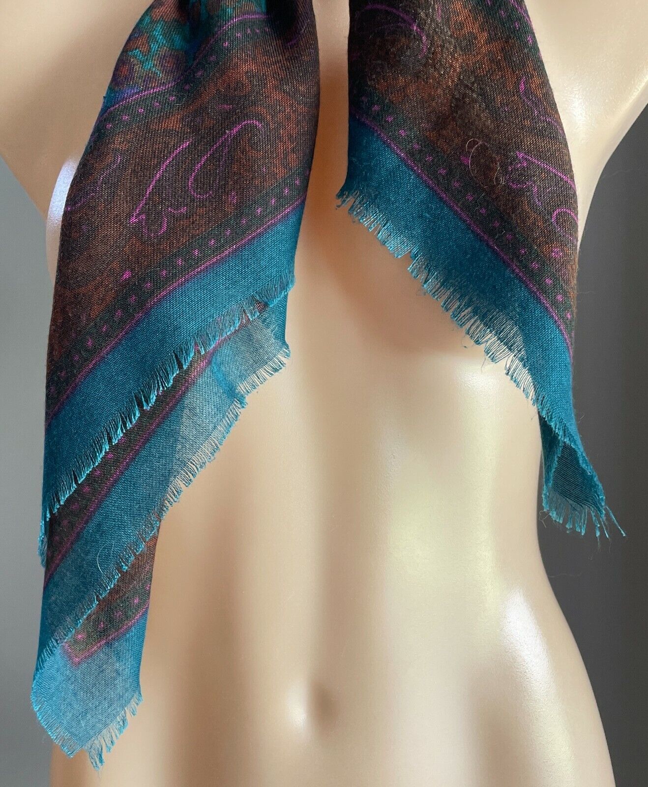 6.5cmx78cm Square Neck SCARF Vintage Maroon Teal Green Pink Floral Paisley Wrap
