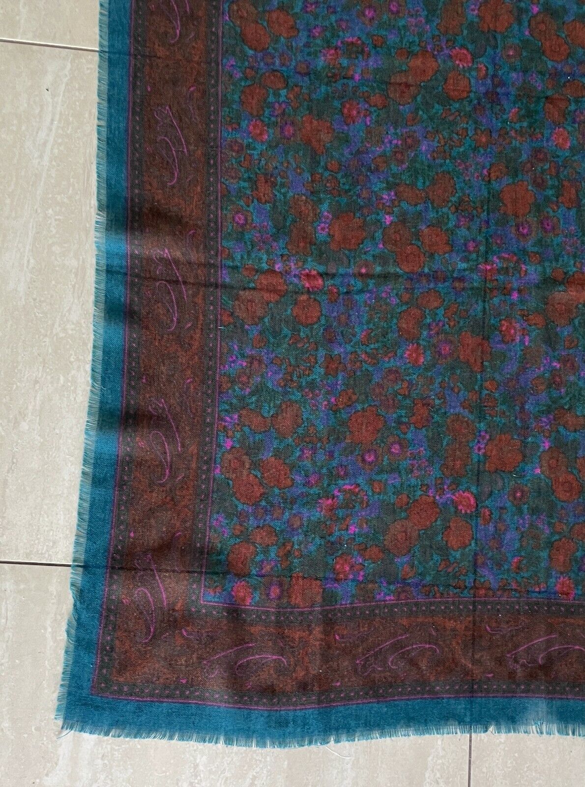 6.5cmx78cm Square Neck SCARF Vintage Maroon Teal Green Pink Floral Paisley Wrap
