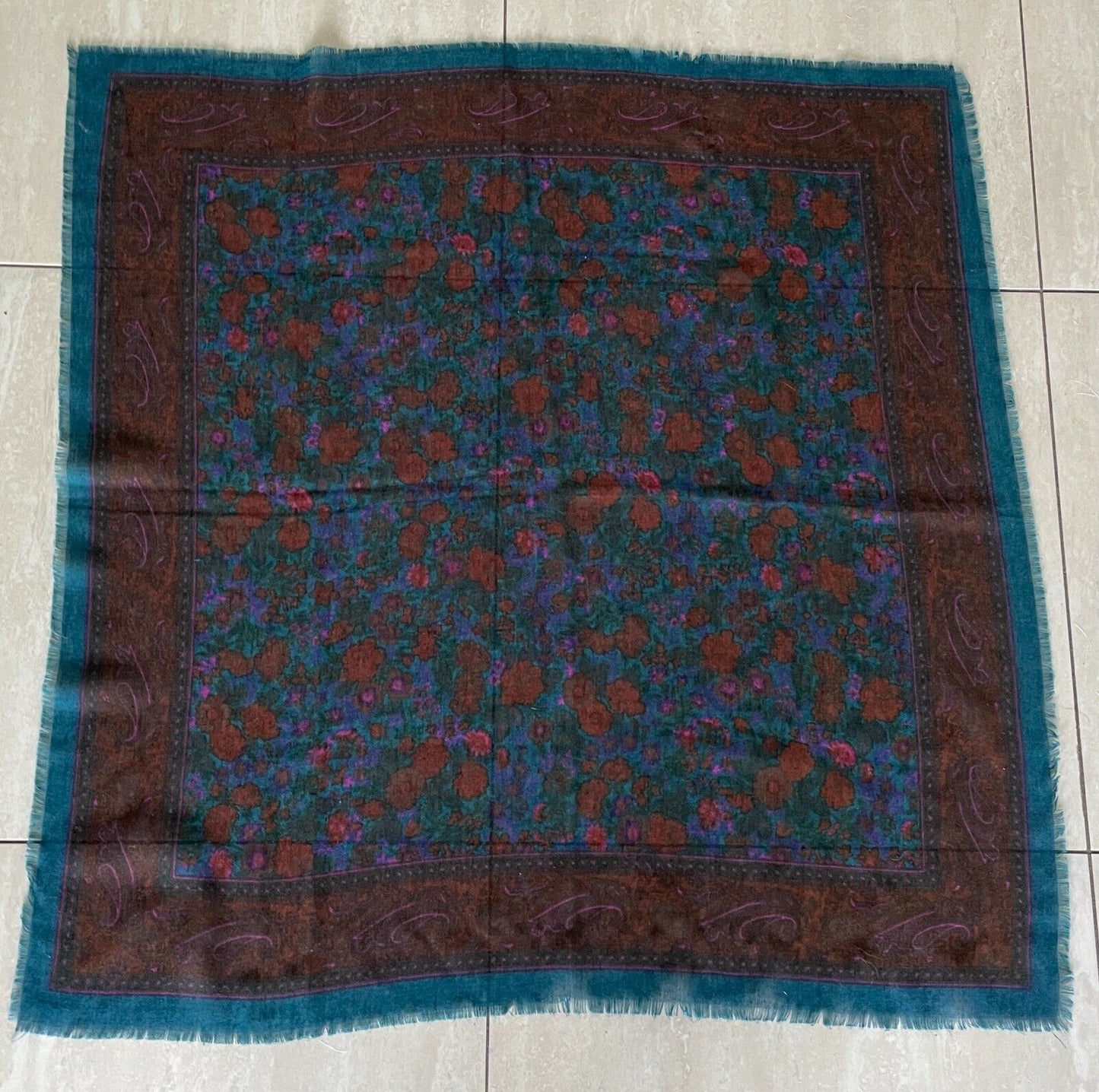 6.5cmx78cm Square Neck SCARF Vintage Maroon Teal Green Pink Floral Paisley Wrap