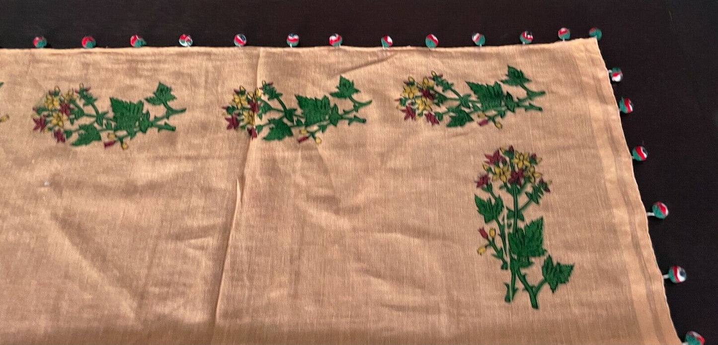 64cm x 72cm Square Neck SCARF Salmon COTTON Floral Print  Pom Poms Stunning