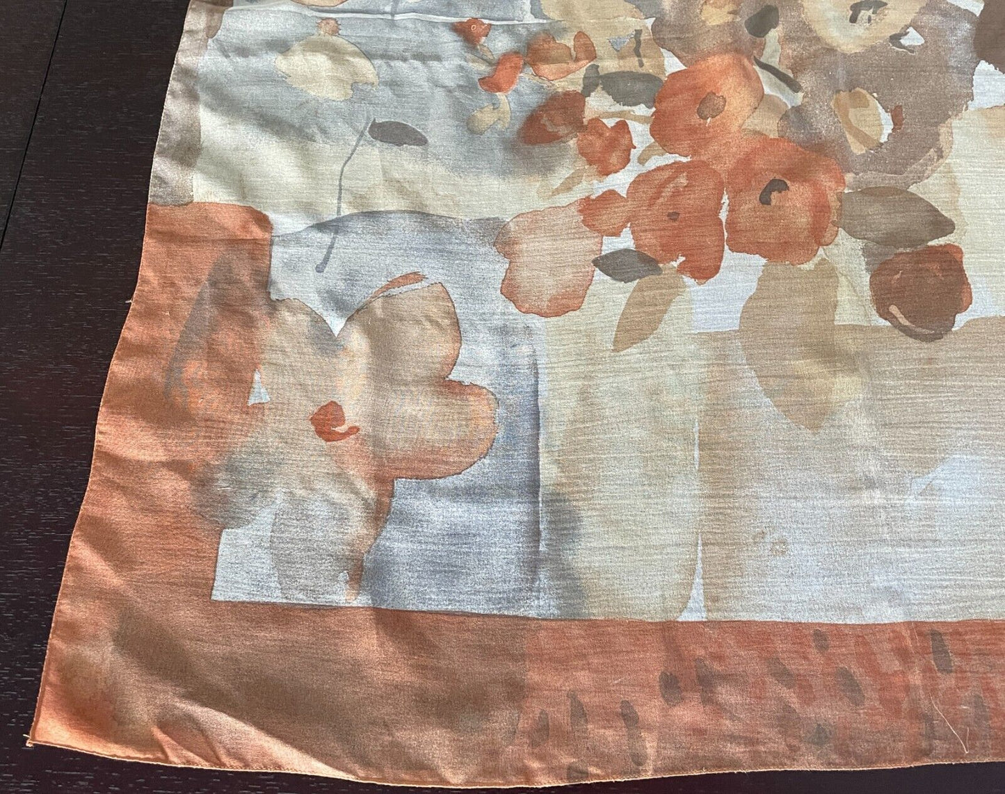 Large Neck Scarf  TRENT NATHAN Brown Shades Taupe Orange Floral 85cm Square