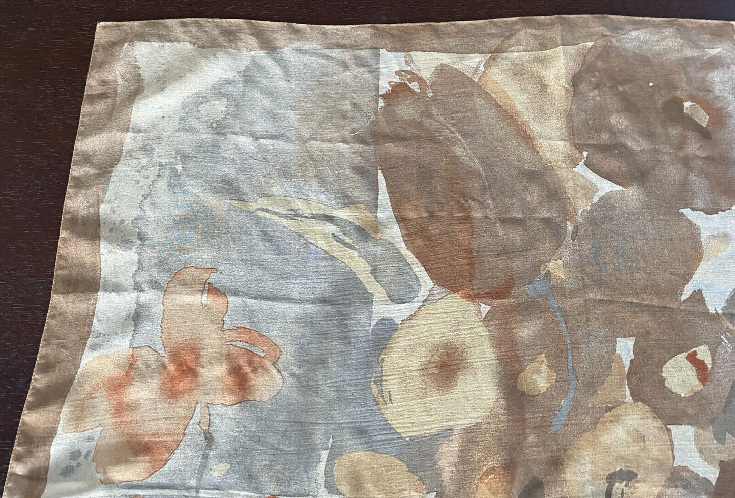 Large Neck Scarf  TRENT NATHAN Brown Shades Taupe Orange Floral 85cm Square