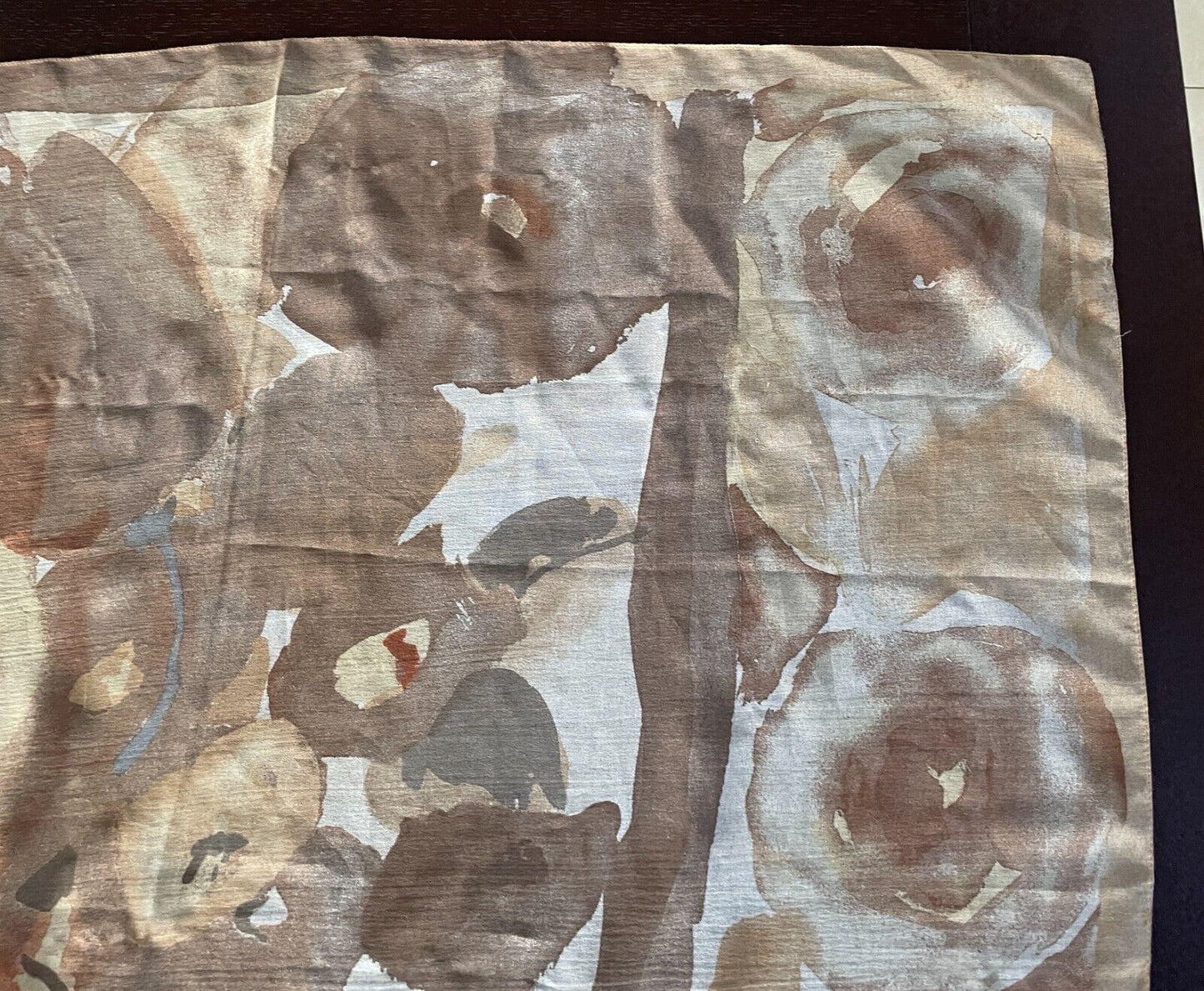 Large Neck Scarf  TRENT NATHAN Brown Shades Taupe Orange Floral 85cm Square