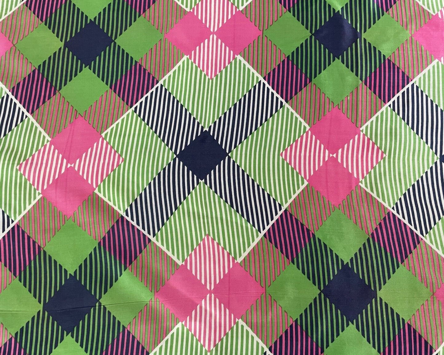 67cm Square NECK SCARF Navy Pink Green White Diamond Print Wrap Large