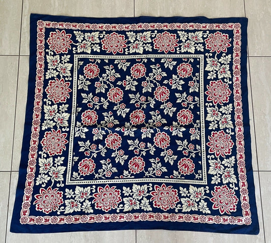 84x 89cm Square Neck SCARF Navy Blue Red Cream Floral Shawl Wrap Waist Large