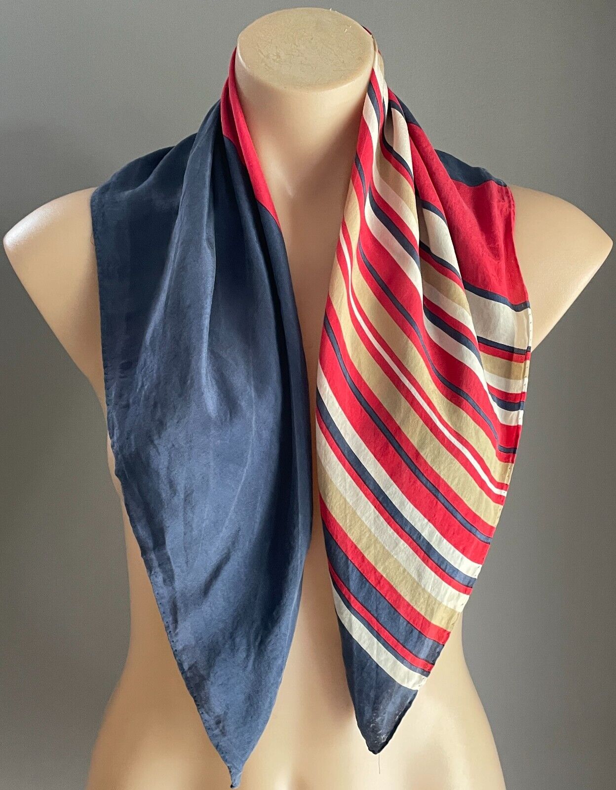 Vtg OROTON Neck Scarf Stripe Neckerchief Head Wrap Red White Blue 62cm Square