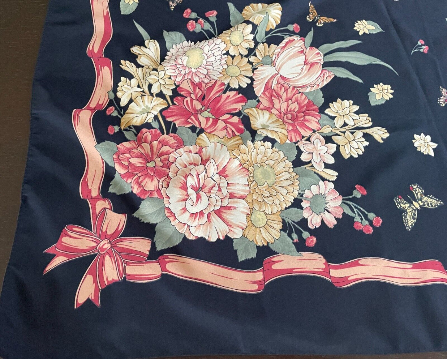 Large Square Neck Scarf CREASEY'S Navy Multicolour Butterfly & Floral Print