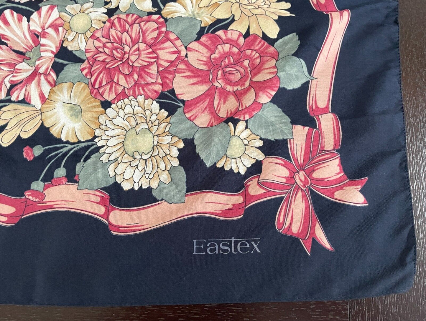 Large Square Neck Scarf CREASEY'S Navy Multicolour Butterfly & Floral Print