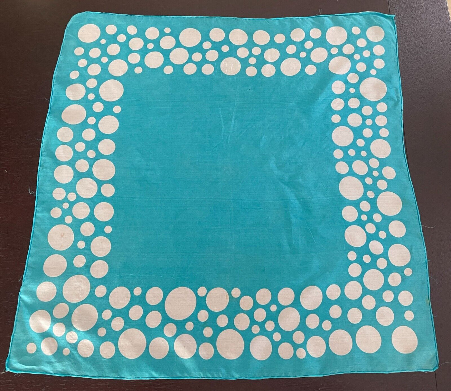 58cm Square Neck SCARF Turquoise Blue & White Polka Dot Vintage 1950s Stunning!
