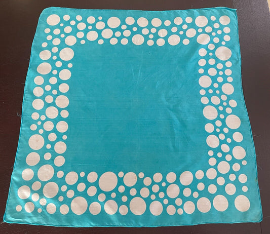 58cm Square Neck SCARF Turquoise Blue & White Polka Dot Vintage 1950s Stunning!