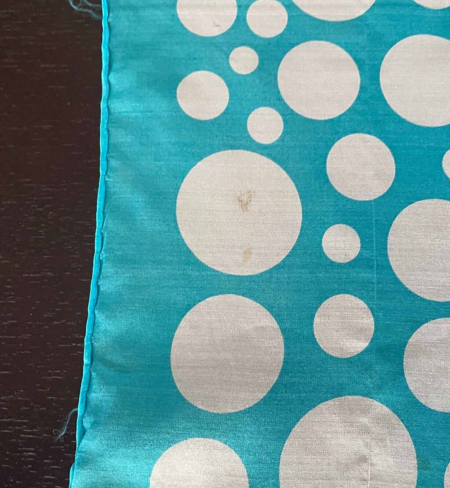 58cm Square Neck SCARF Turquoise Blue & White Polka Dot Vintage 1950s Stunning!