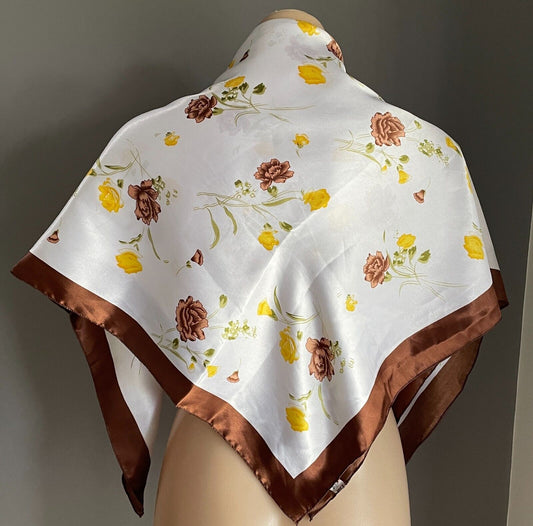 Fu Gui Hua Si Jin Chang 94cm NECK SCARF White Brown Yellow Green Floral Shawl