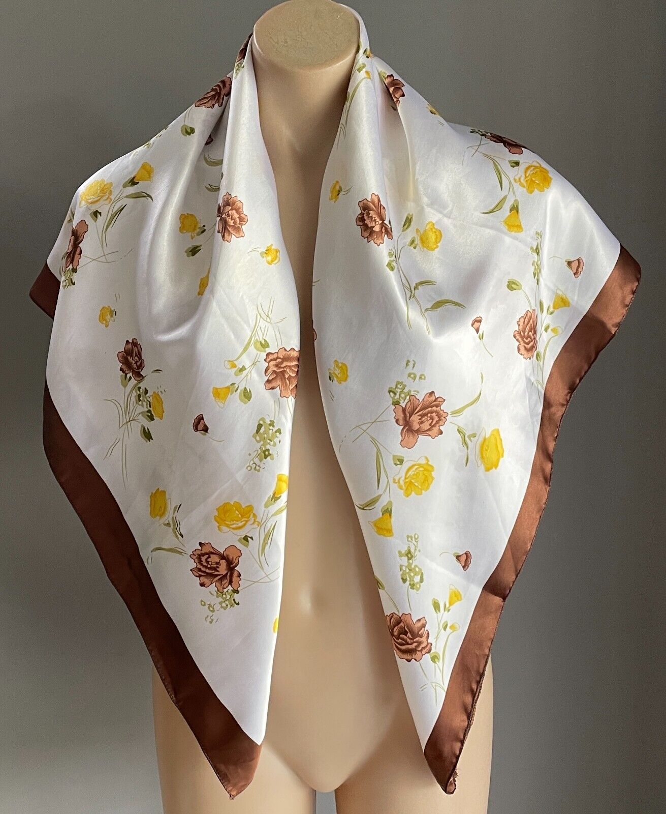 Fu Gui Hua Si Jin Chang 94cm NECK SCARF White Brown Yellow Green Floral Shawl
