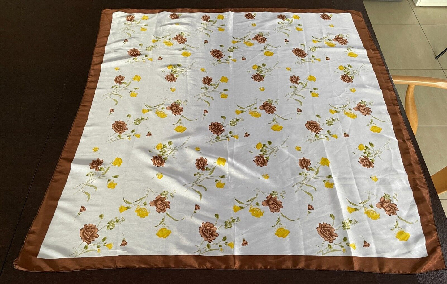Fu Gui Hua Si Jin Chang 94cm NECK SCARF White Brown Yellow Green Floral Shawl
