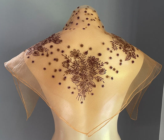 68cm Square Nylon Head Neck SCARF Light & Dark Brown Raised Velour Design
